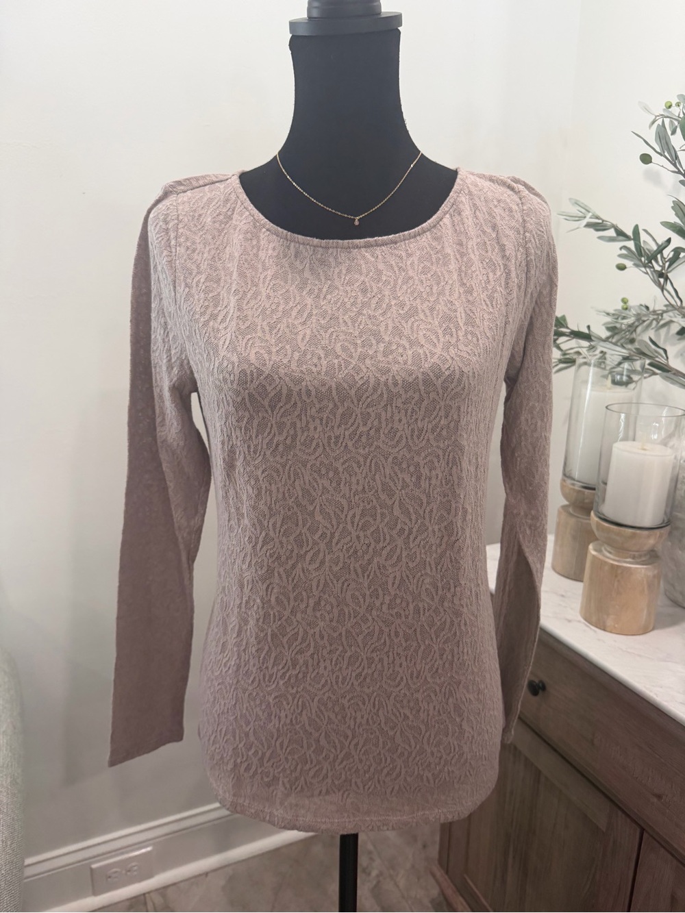 LOFT Taupe Textured Knit Top